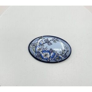 Vintage 90s Michaela Frey Blue Floral Oval Brooch Pin Women's Classic Jewelry